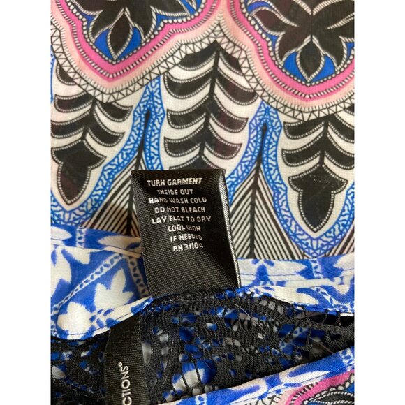 New Directions Womens Sheer Tunic Top XL Floral Blue Pink Lace-Up Boho Lagenlook - Picture 4 of 6